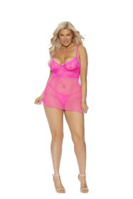 New Nova Fashion Lace Babydoll & G-String (Color: Neon Pink, size: 2X)