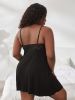Plus Size Solid Contrast Lace Trim Cami Sexy Nightdress; Women's Plus Slight Stretch Semi Sheer Loungewear