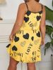 Plus Size Heart Print Ruffle Hem Cami Nightdress; Women's Plus Slight Stretch Sleepwear; Loungewear