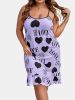 Plus Size Heart Print Ruffle Hem Cami Nightdress; Women's Plus Slight Stretch Sleepwear; Loungewear