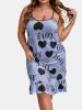 Plus Size Heart Print Ruffle Hem Cami Nightdress; Women's Plus Slight Stretch Sleepwear; Loungewear