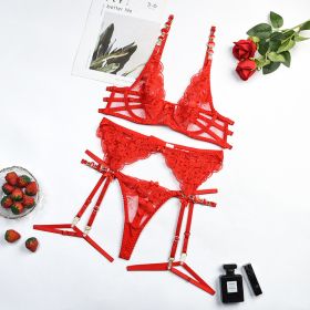 European And American Style Embroidered Bra Vintage Gem Sexy Push-up Underwear (Option: Red-S)