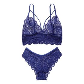 European And American Style Ultra-thin Lingerie Set (Option: 8027 Dark Blue-L)